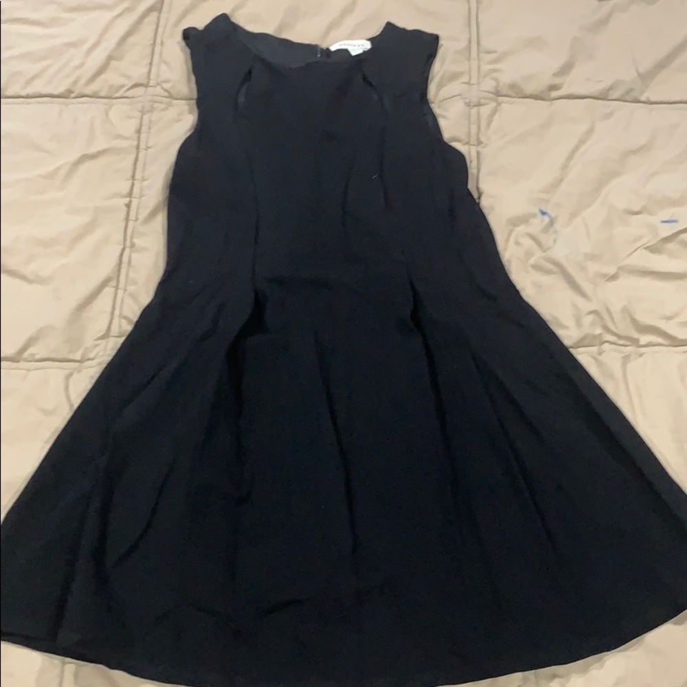 Pleated high neck black dress